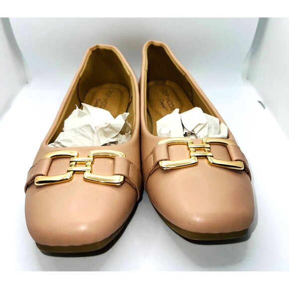 Top Moda Lt Pink Loafers With Gold Buckle Accent & Textured Non-Slip Sole Size 7 - Picture 2 of 4